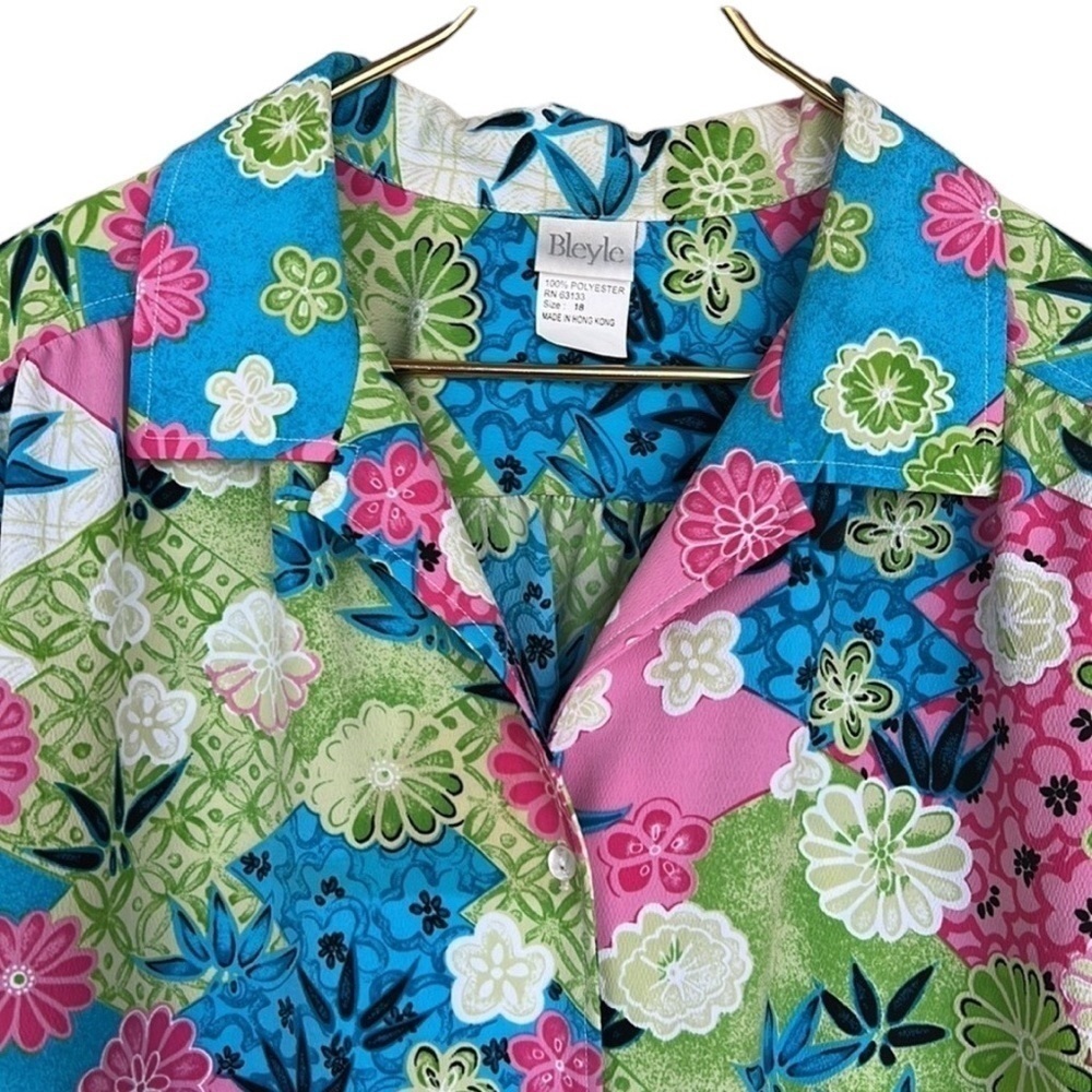 Vintage Bleyle Bright Floral Long Sleeve Button-Down Blouse Size 18 - Picture 3 of 11
